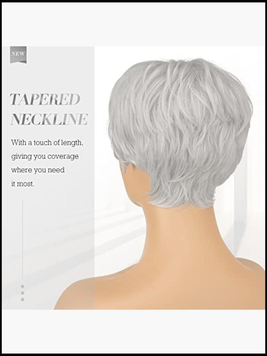 Short Pixie Wig Synthetic Wavy Layered Haircut with Bangs Glueless main image 6